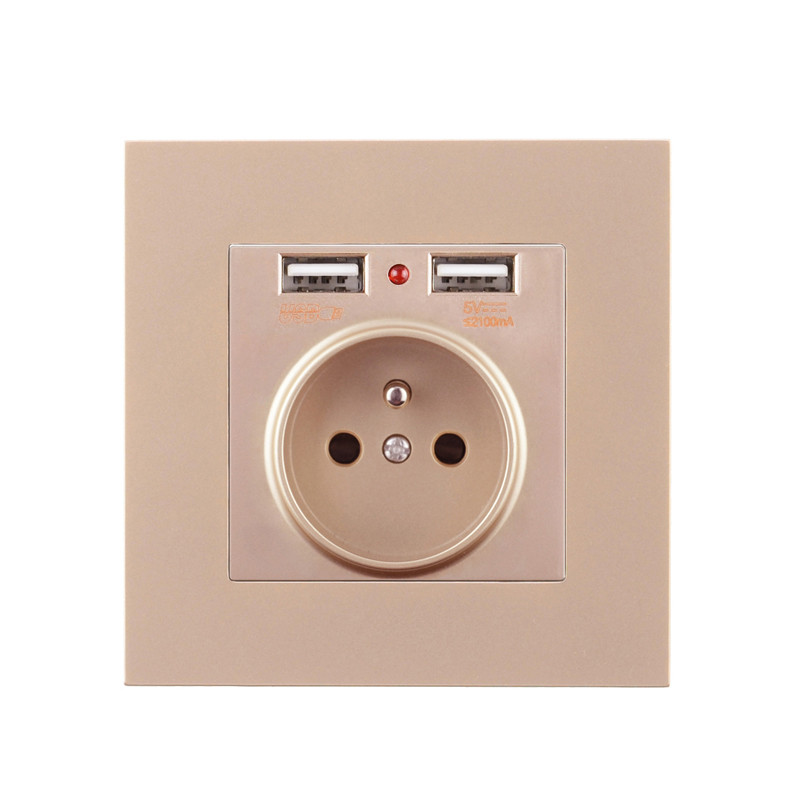 Avoir Priză Electrică de Perete FR Standard Francez Cu Usb Dublu 2A Alb Negru Auriu Gri Plastic Panou Prize Electrice 220V