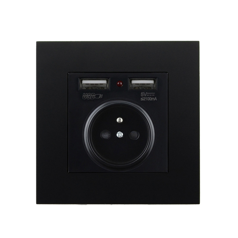 Avoir Priză Electrică de Perete FR Standard Francez Cu Usb Dublu 2A Alb Negru Auriu Gri Plastic Panou Prize Electrice 220V
