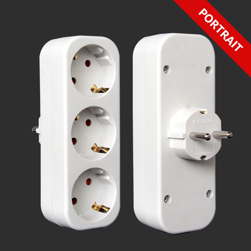 Tip UE, standard german, cu 2 orificii, 1 la 3 căi, priză de conversie, adaptor de alimentare, mufă 16A, priză de călătorie, 250 V, ca