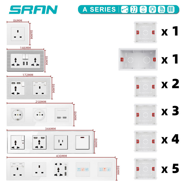 SRAN 4-portová USB zásuvka DC 5V 4A Nabíjacia zásuvka do steny Pripojovacia doska Enchufe USB AC 220V/36V