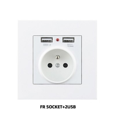 Avoir C tipa USB porti uzlādes kontaktligzda 5 V 2,1 A sienas barošanas ligzda Balta franču standarta spraudnis 16 A 220 V plastmasas paneļa tālruņa turētājs