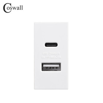 COSWALL E45 / P45 серия бяло / черно 45*22,5 mm Стенен контакт Тип-C & A Двойно USB зарядно устройство DC 5 V, 2 A Макс. Модул DIY AC 100-240V