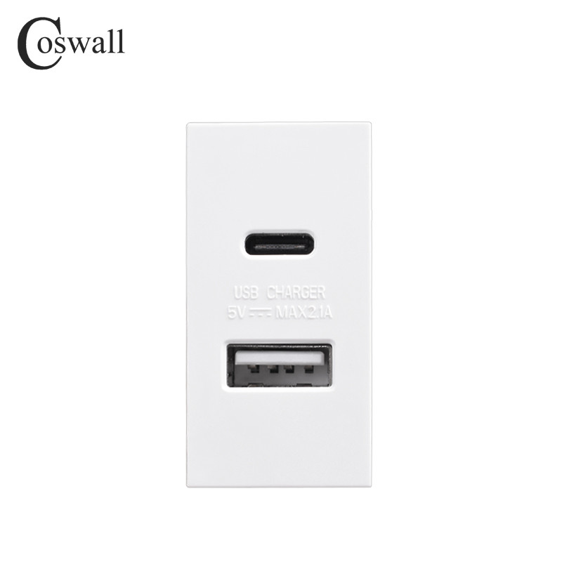 COSWALL E45 / P45 séria biela / čierna 45 * 22,5 mm nástenná zásuvka typu C a A duálna USB nabíjačka DC 5V, 2A max. modul DIY AC 100-240V