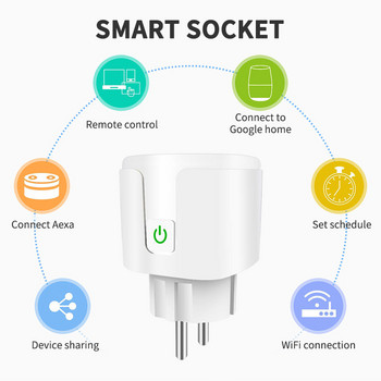 Tuya EU Plug 20A WIFI Remote Timer Power Monitor Smart Socket Работи с Google Home Alice Alexa Smartlife App Timing Control