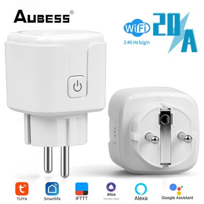 Tuya EU Plug 20A WIFI attālā taimera barošanas monitora viedligzda darbojas ar Google Home Alice Alexa Smartlife lietotnes laika kontroli