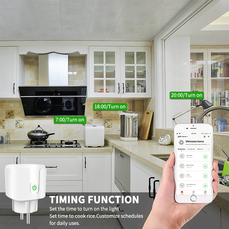 Tuya EU Plug 20A WIFI Telecomandă Timer Monitor de putere Priză inteligentă Funcționează cu Google Home Alice Alexa Smartlife App Control sincronizare