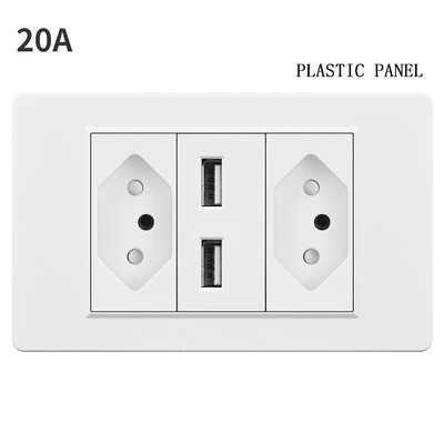 20A Brazilia Priză USB de perete Fișă braziliană Alimentare Tomada Presostat Panou din sticlă securizată Priză Jack 118 poziții Home Office