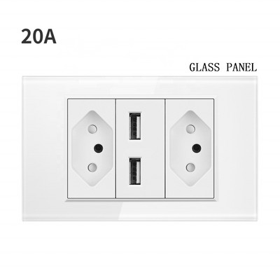 20A Brazilia Priză USB de perete Fișă braziliană Alimentare Tomada Presostat Panou din sticlă securizată Priză Jack 118 poziții Home Office
