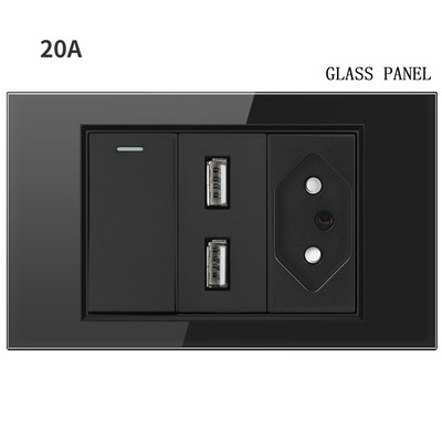 20A Brazilia Priză USB de perete Fișă braziliană Alimentare Tomada Presostat Panou din sticlă securizată Priză Jack 118 poziții Home Office