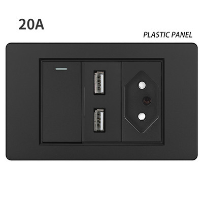 20A Brazilia Priză USB de perete Fișă braziliană Alimentare Tomada Presostat Panou din sticlă securizată Priză Jack 118 poziții Home Office