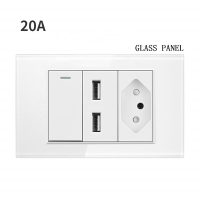 20A Brazilia Priză USB de perete Fișă braziliană Alimentare Tomada Presostat Panou din sticlă securizată Priză Jack 118 poziții Home Office