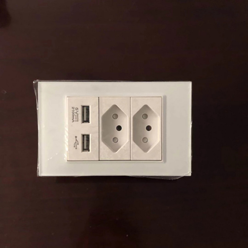 20A Brazilia Priză USB de perete Fișă braziliană Alimentare Tomada Presostat Panou din sticlă securizată Priză Jack 118 poziții Home Office