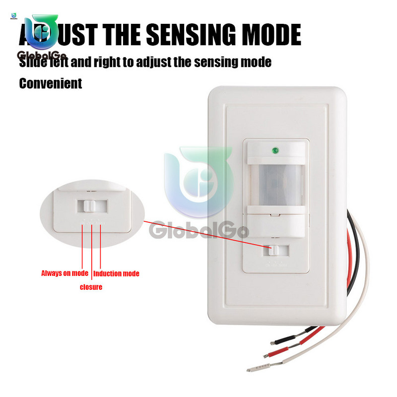 Comutator cu senzor de mișcare PIR 180° 6-9M AC110V/AC 110V-240V Întrerupător de perete cu senzor inteligent pentru corpul uman încastrat în infraroșu Lucrează în întuneric