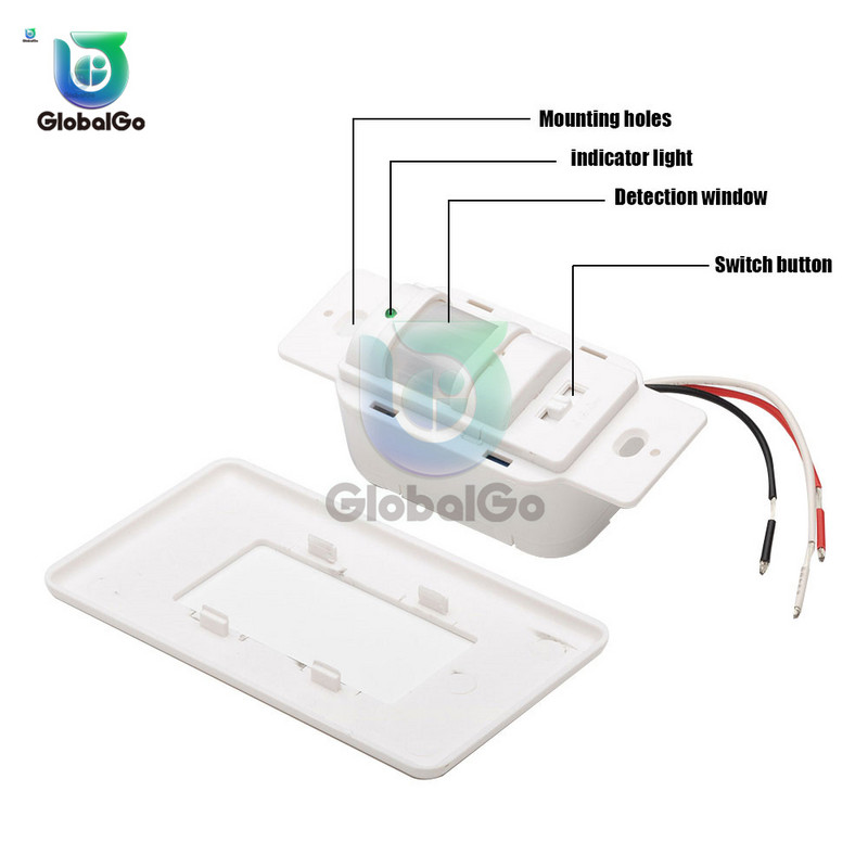 Comutator cu senzor de mișcare PIR 180° 6-9M AC110V/AC 110V-240V Întrerupător de perete cu senzor inteligent pentru corpul uman încastrat în infraroșu Lucrează în întuneric