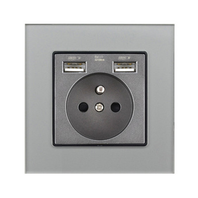 EU / DE / FR Стандартен щепсел Стенен контакт с двоен USB порт за зареждане за зареждане на мобилен телефон Държач за телефон 86 Тип