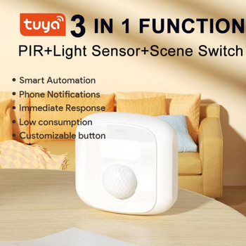 Tuya Wifi Zigbee Mini Human Motion Movement Body PIR Αισθητήρας με αισθητήρα φωτός Λειτουργία διακόπτη σκηνής Smart Life Home Security