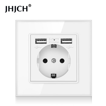 Πρίζα JHJCH EU, βύσμα με θύρα φόρτισης USB 2.1a 16A, γυάλινο πάνελ, ρωσική ισπανική πρίζα