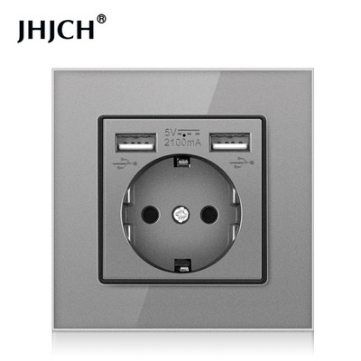 JHJCH EU utičnica, utikač s 2.1a 16A USB priključkom za punjenje, staklena ploča, ruska španjolska utičnica