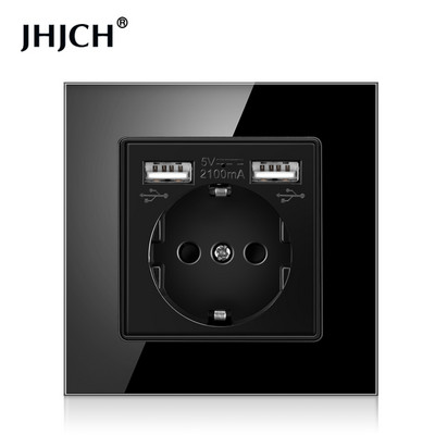 JHJCH EU utičnica, utikač s 2.1a 16A USB priključkom za punjenje, staklena ploča, ruska španjolska utičnica