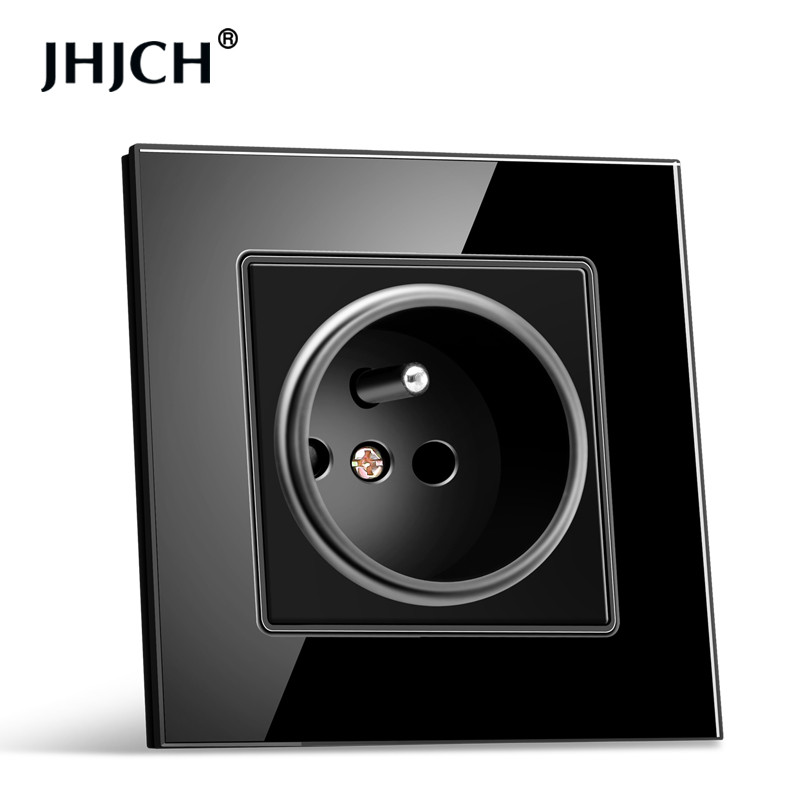 Priză standard franceză JHJCH, panou din sticlă, sursă de alimentare franceză, priză de împământare 16a 220V, ușă de protecție pentru copii