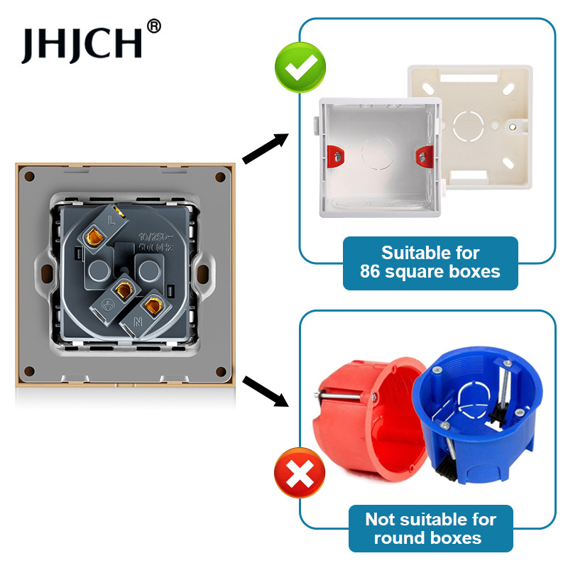 Priză standard franceză JHJCH, panou din sticlă, sursă de alimentare franceză, priză de împământare 16a 220V, ușă de protecție pentru copii