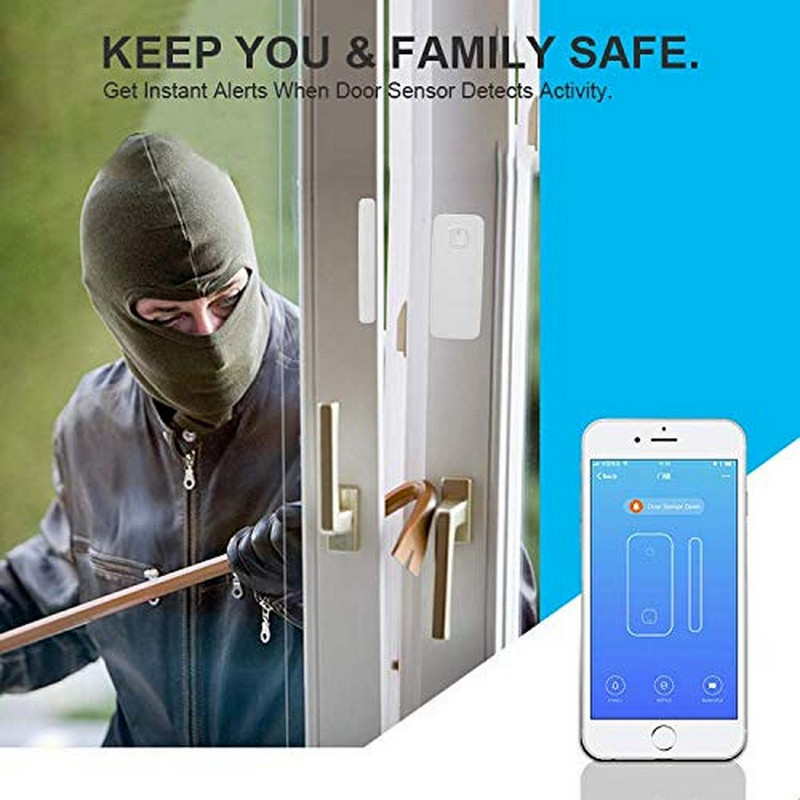 Alarmă de securitate pentru ușă în timp real Alarmă inteligentă cu senzor de ușă WiFi cu control Alexa și Google Home pentru securitatea casei