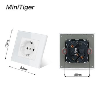 Minitiger Crystal Glass Panel Стенен захранващ контакт Заземен 16A ЕС стандартен електрически контакт Черен Бял Златен Сив Цветен