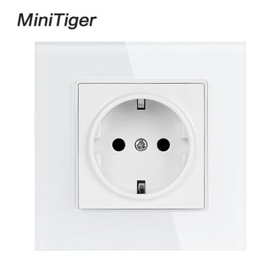 Minitiger kristályüveg panel fali konnektor földelt 16A EU szabvány elektromos aljzat fekete fehérarany szürke színes