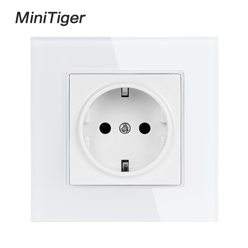 Minitiger kristályüveg panel fali konnektor földelt 16A EU szabvány elektromos aljzat fekete fehérarany szürke színes