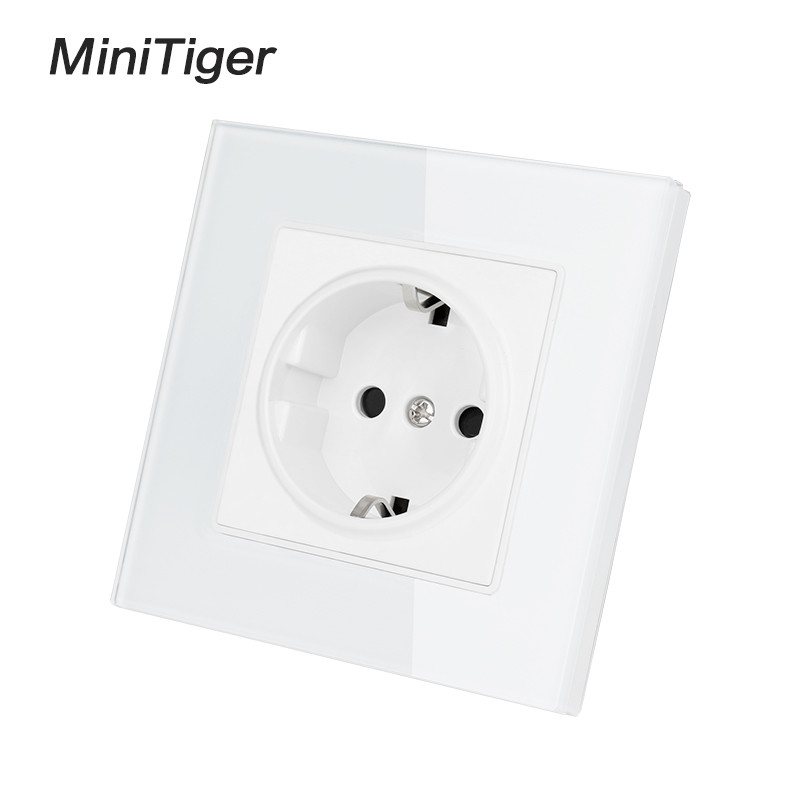 Minitiger kristályüveg panel fali konnektor földelt 16A EU szabvány elektromos aljzat fekete fehérarany szürke színes