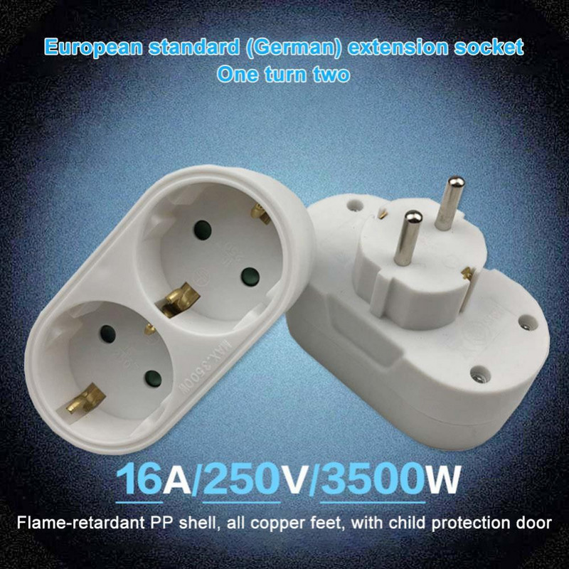 Convertor de priză UE/Germană 16A 250V Fișă de conversie europeană Priză 1 la 2 căi Adaptor de călătorie acasă 3500W Priză electrică de perete