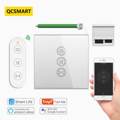 Tuya Smart Life WiFi závesový spínač striebornej farby pre elektrické motorizované žalúzie s diaľkovým ovládaním, podpora Google Home Alexa
