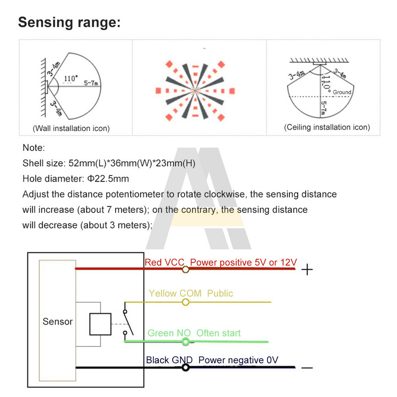 Inimkeha püroelektriline infrapunasensor Inimkeha induktsioonimooduli lüliti DC4,5V-20V koridori lifti viivitusega liikumisandur 3-7M