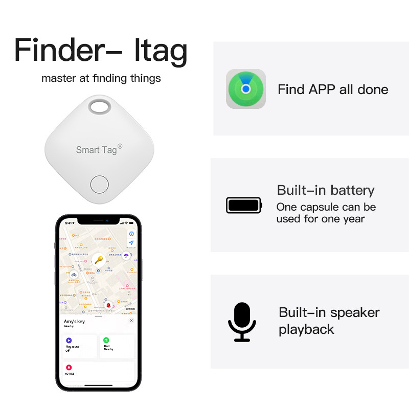 Intelligens nyomkövető az Apple címke cseréjéhez a Find My To Locate Card Wallet Mobiltelefon kulcsok Kids Kutya Fordított pozíció segítségével