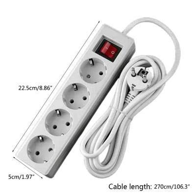Presă de alimentare tip germană standard UE 3/4/5 prize în rând Adaptor plat Comutator de lumină cu cablu de prelungire cu protecție la supratensiune