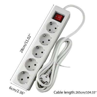 Presă de alimentare tip germană standard UE 3/4/5 prize în rând Adaptor plat Comutator de lumină cu cablu de prelungire cu protecție la supratensiune