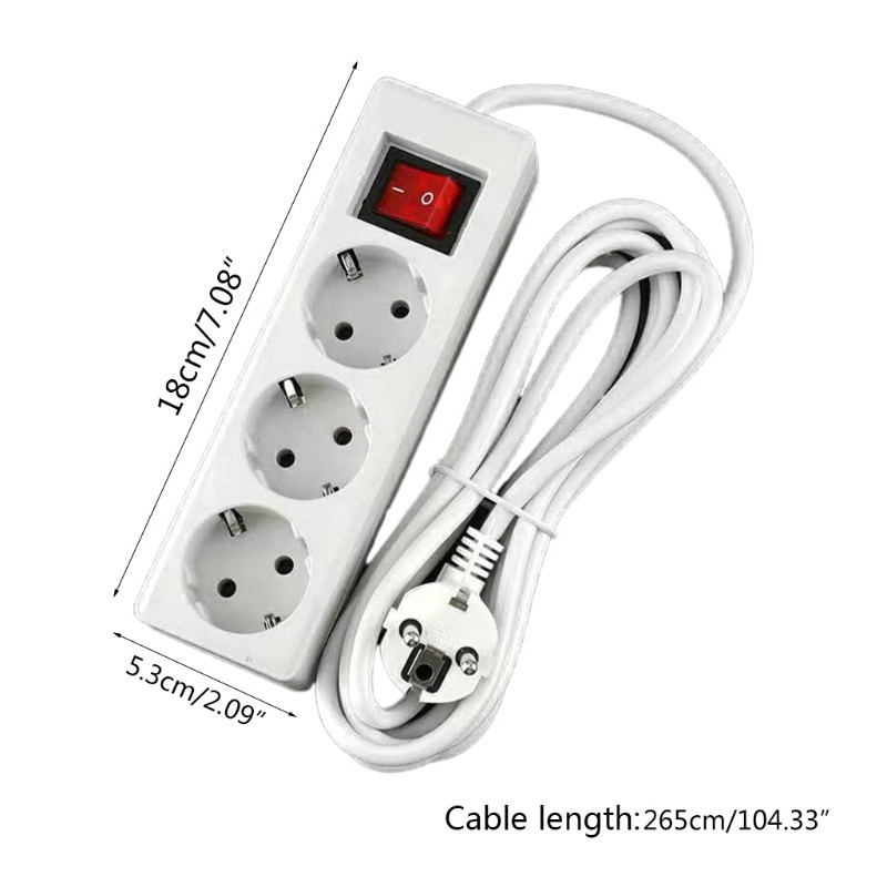 Presă de alimentare tip germană standard UE 3/4/5 prize în rând Adaptor plat Comutator de lumină cu cablu de prelungire cu protecție la supratensiune