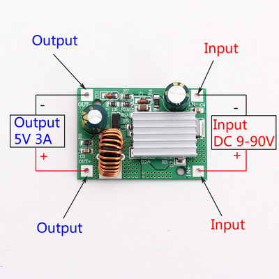 DC 9V 12V 24V 36V 48V 72V 84V 120V – 5V 3A Leléptető modul Tápegység DC DC átalakító Buck Converter Step Up Konvert.