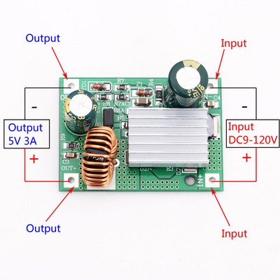 DC 9V 12V 24V 36V 48V 72V 84V 120V – 5V 3A Leléptető modul Tápegység DC DC átalakító Buck Converter Step Up Konvert.