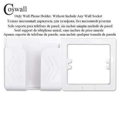 COSWALL Panou din plastic alb UE / Spania / Rusia Priză de perete împământat cu încărcător rapid de 18W tip A și C USB dublu DC 5V 3A