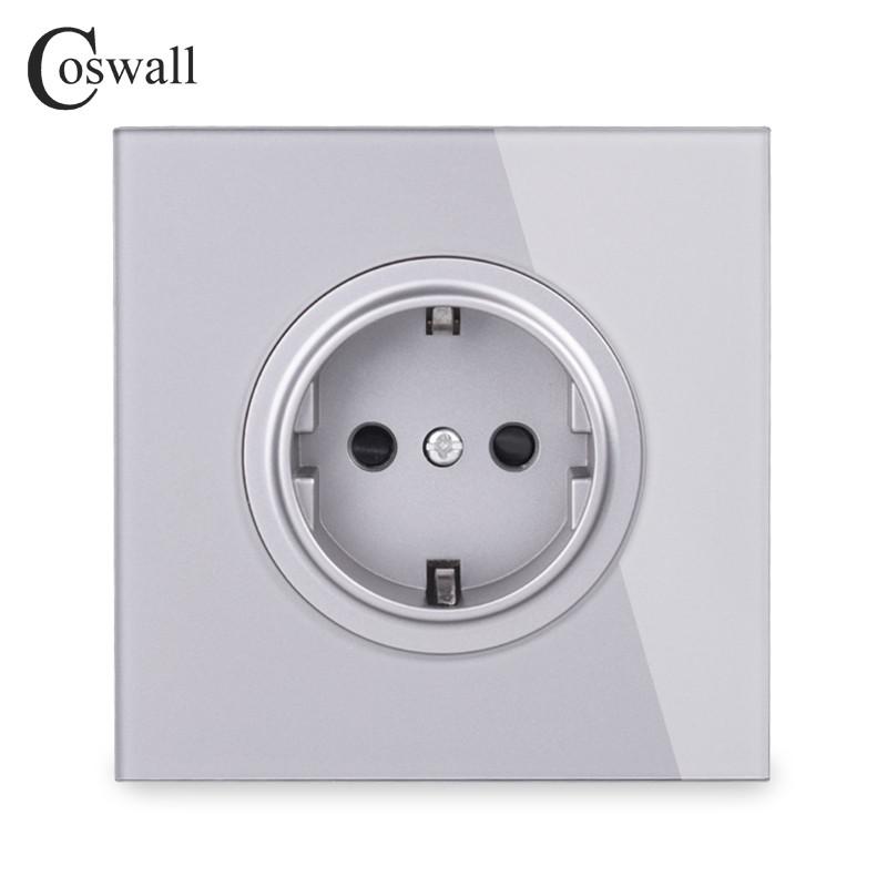 Cadru din sticlă pură Coswall UE Rusia Spania Priză de perete Impământată cu blocare de protecție pentru copii Alb Negru Gri Aur