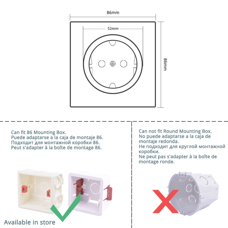 Cadru din sticlă pură Coswall UE Rusia Spania Priză de perete Impământată cu blocare de protecție pentru copii Alb Negru Gri Aur