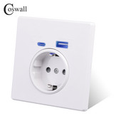 Coswall Type-C interfeisa izeja, sienas dators / kristāla panelis ES Krievija Spānija Francijas standarta ligzda ar USB uzlādes portu Balts melns