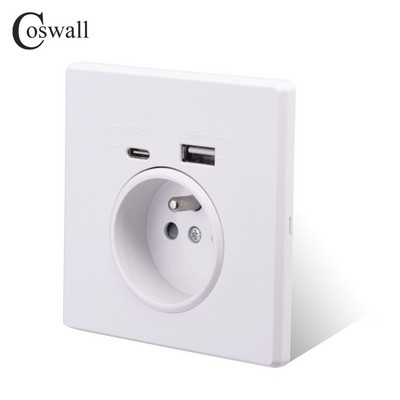 Coswall Type-C interfeisa izeja, sienas dators / kristāla panelis ES Krievija Spānija Francijas standarta ligzda ar USB uzlādes portu Balts melns