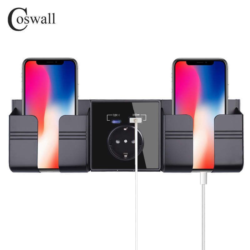 Coswall Type-C interfeisa izeja, sienas dators / kristāla panelis ES Krievija Spānija Francijas standarta ligzda ar USB uzlādes portu Balts melns