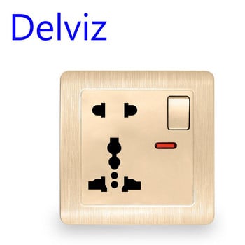 Delviz Wall Power socket panel 13A Международен стандарт Универсален 5 Hole Switched Control LED индикатор, AC 110 250V,86mm*86mm