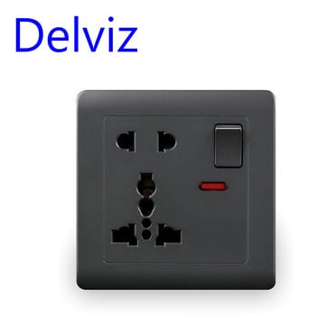 Delviz Wall Power socket panel 13A Международен стандарт Универсален 5 Hole Switched Control LED индикатор, AC 110 250V,86mm*86mm