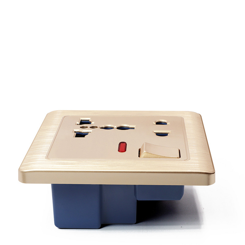 Panou priză de perete Delviz 13A Standard internațional Universal cu 5 găuri Indicator LED de control comutat, AC 110 250V, 86mm*86mm