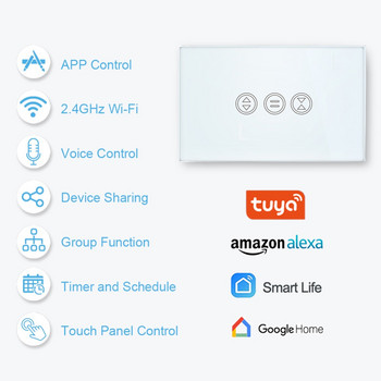Διακόπτης κουρτίνας WiFi Πίνακας αφής εφαρμογής Tuya Τηλεχειριστήριο Ηλεκτρικό ρολό κλείστρου Τυφλό Φωνητικός έλεγχος Google Home Alexa Echo DIY