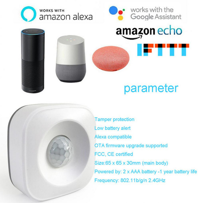 Google Home IFTTT Senzor de mișcare inteligent Control vocal Gadget pentru casă inteligentă Senzor de mișcare inteligent PIR Smart Life Alexa Google Home